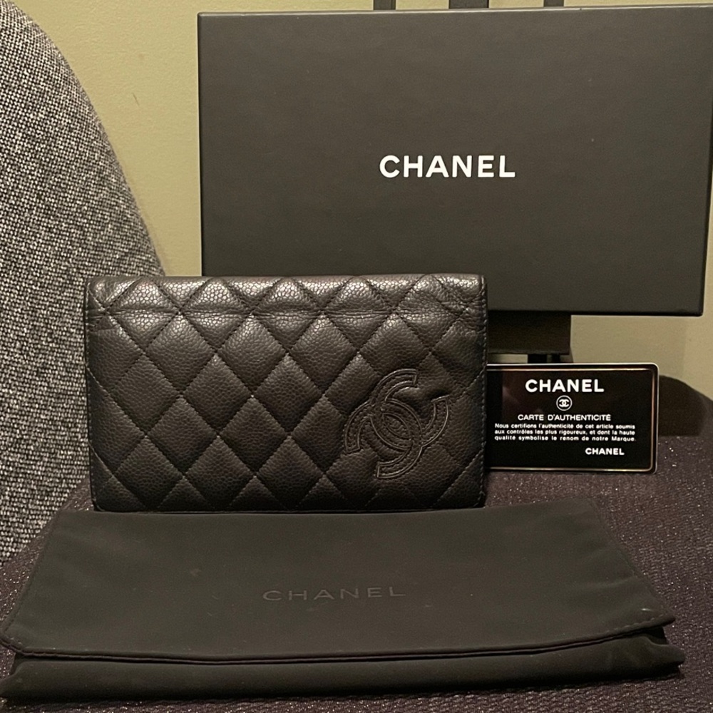 Guaranteed Authentic CHANEL Black Quilted Leather long Wallet